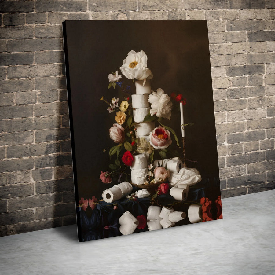 Toilet Paper Still Life Canvas Art | Dutch Masterpiece Parody Print | Premium Gallery Wrapped Canvas | Funny Bathroom Collector's Gift