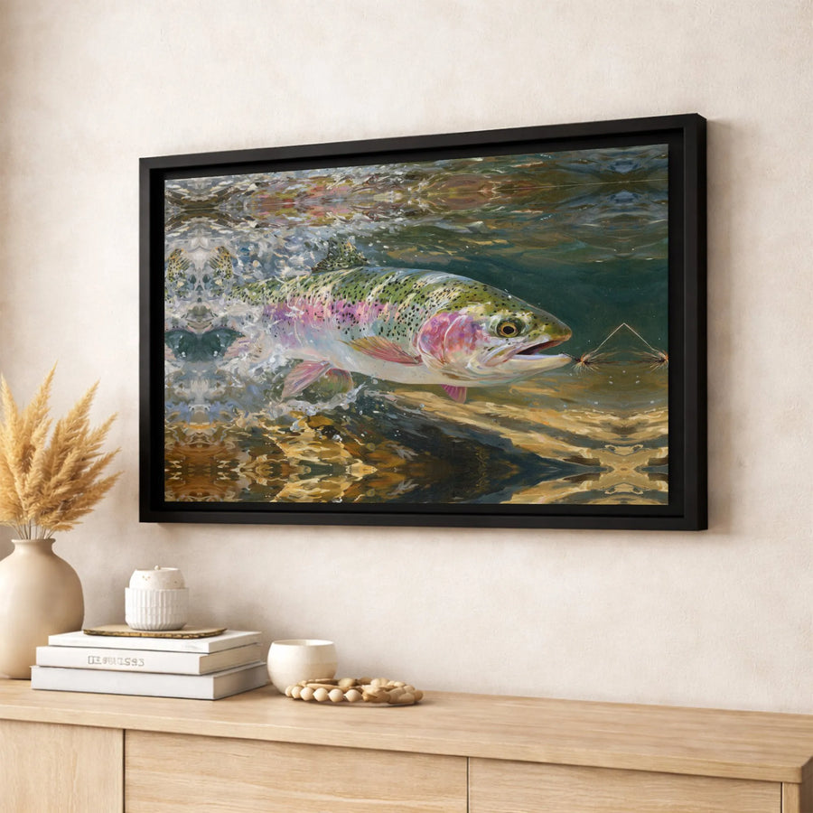Rainbow Trout Fly Fishing Canvas Art | Realistic Underwater Wildlife Painting | Premium Gallery Wrapped Decor | Gift for Fisherman & Outdoorsman