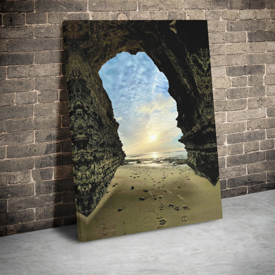 Sea Cave Ocean Sunset Canvas Wall Art | Dramatic Coastal Arch View | Premium Gallery Wrap Print | Serene Beach Decor for Home or Office