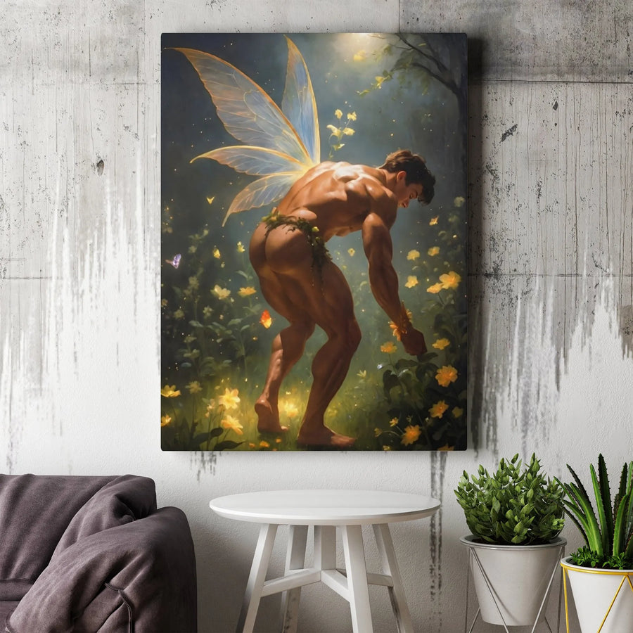 Male Fairy Wall Art | Enchanted Forest Fantasy Decor | Premium Gallery Wrap Canvas | Magical Mythical Creature Gift for Home Office