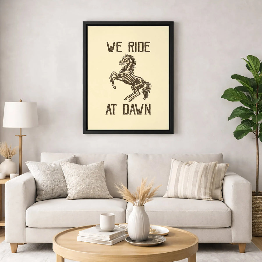 We Ride At Dawn Skeleton Horse Wall Art | Gothic Rearing Horse Print | 1.25 Inch Gallery Wrapped Canvas | Moody Home Office Decor Gift