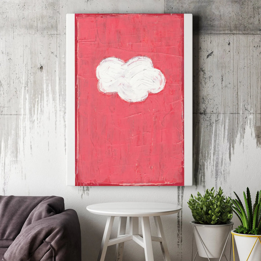 Abstract Cloud Canvas Wall Art | Textured Red & White Painting Print | Premium Gallery Wrap Canvas | Modern Home & Office Decor Gift