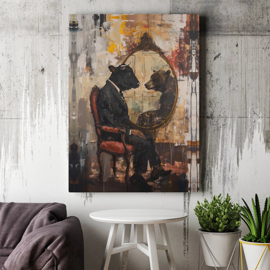 Bull And Bear Wall Art | Stock Market Abstract Canvas Print | Premium Gallery Wrap Decor | Office Gift For Investor, Trader, Financial Professional