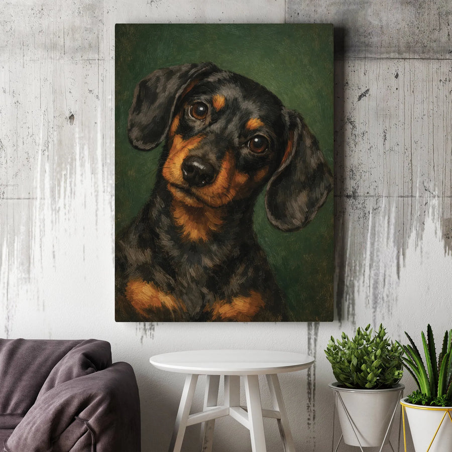 Dachshund Canvas Wall Art | Vintage Oil Painting Style Portrait | Premium Gallery Wrap Canvas | Gift for Dog Lovers & Doxie Moms