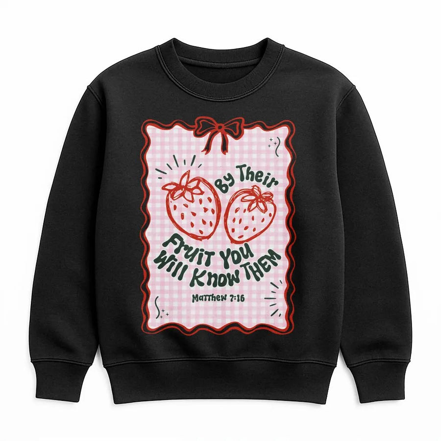 By Their Fruit You Will Know Them Sweatshirt | Cute Strawberry Christian Apparel | Soft Cotton Blend | Religious Gift for Her