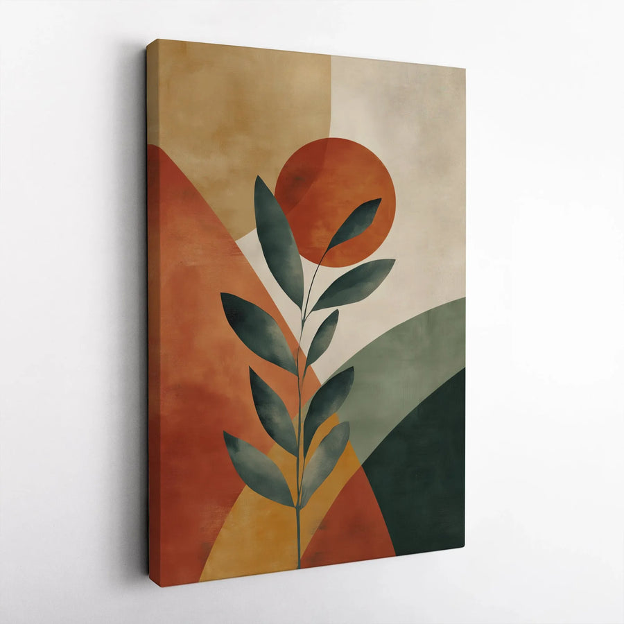 Mid Century Modern Abstract Wall Art | Botanical Plant Geometric Sun Canvas Print | Premium Fade-Resistant Gallery Wrap | Minimalist Home Decor Gift