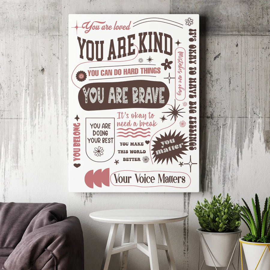 Positive Affirmations Wall Art | Boho Motivational Quotes Print | Premium Gallery Wrapped Canvas | Office Decor Gift For Her