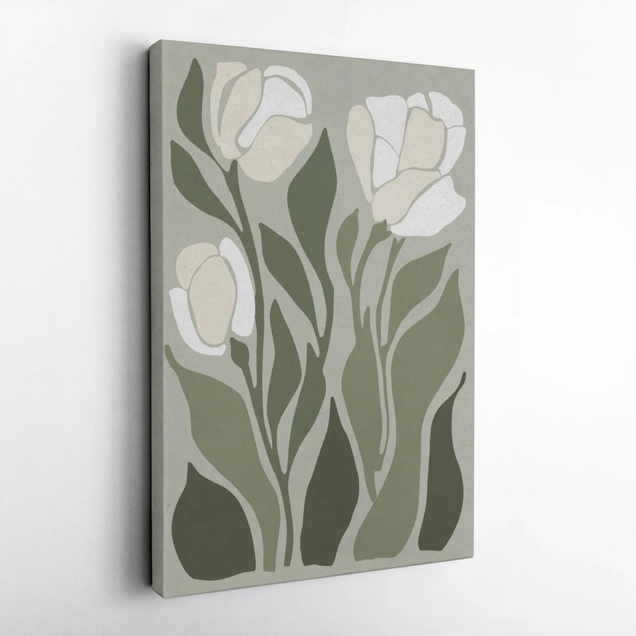Minimalist Floral Canvas Wall Art | Abstract Sage Green Botanical Illustration | Premium Gallery Wrap Print | Modern Home Decor Gift for Living Room