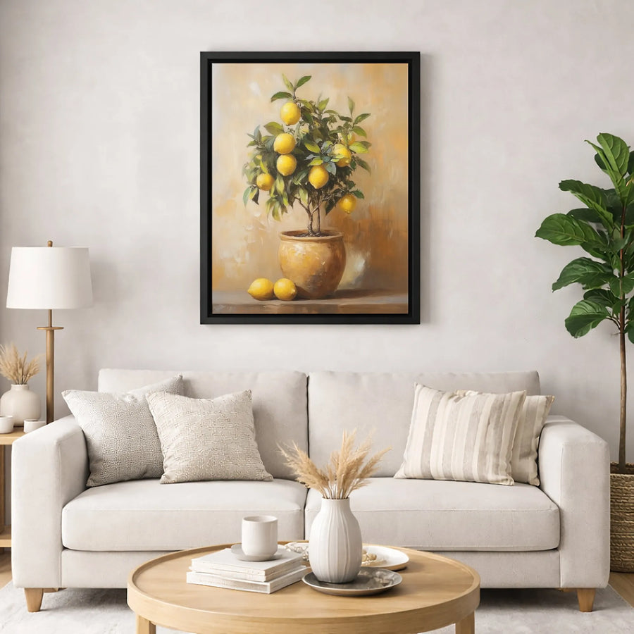 Lemon Tree Wall Art | Still Life Oil Painting Style | Premium Gallery Wrap Canvas | Mediterranean Kitchen Decor & Housewarming Gift