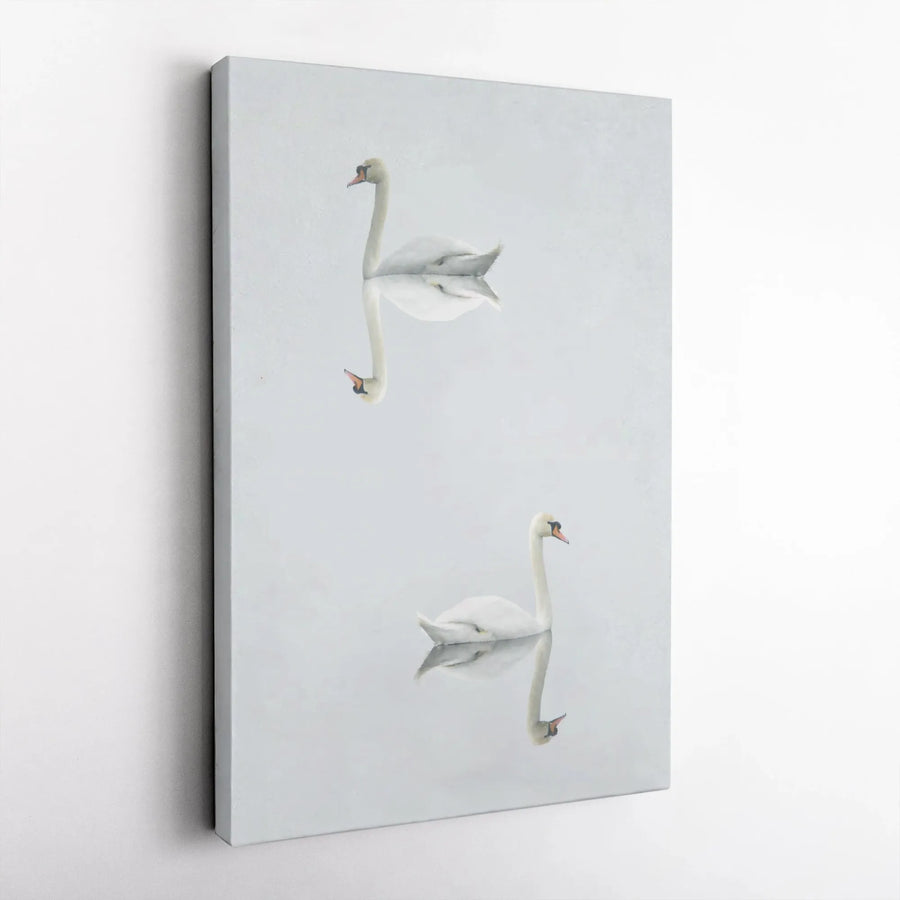 Swan Reflection Vertical Canvas | Minimalist Mirrored Wildlife Print | Premium Gallery Wrapped Canvas | Modern Home Decor Gift