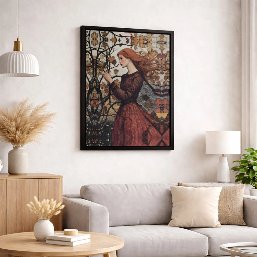 Autumn Woman Canvas Print | Moody Pre-Raphaelite Fine Art | Premium Gallery Wrapped Decor | Fall Aesthetic Wall Art for Living Room
