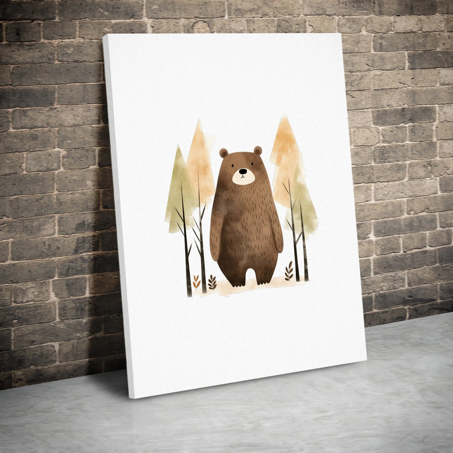 Brown Bear Wall Art | Watercolor Woodland Forest Canvas Print | 1.25 Inch Premium Gallery Wrap | Cute Nursery Decor & Nature Lover Gift