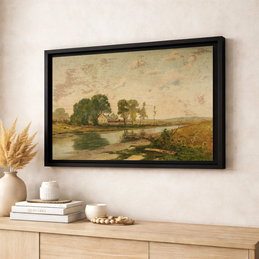 Vintage River Landscape Canvas Art | Rustic Farmhouse Scenic Print | Gallery Quality 1.25-inch Profile | Timeless Wall Decor for Nature Lovers