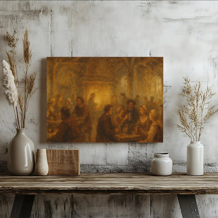 Classic Tavern Scene Canvas Print | Impressionist Pub Painting | 1.25" Gallery Wrap Wall Art | Antique Interior Decor for Home and Office