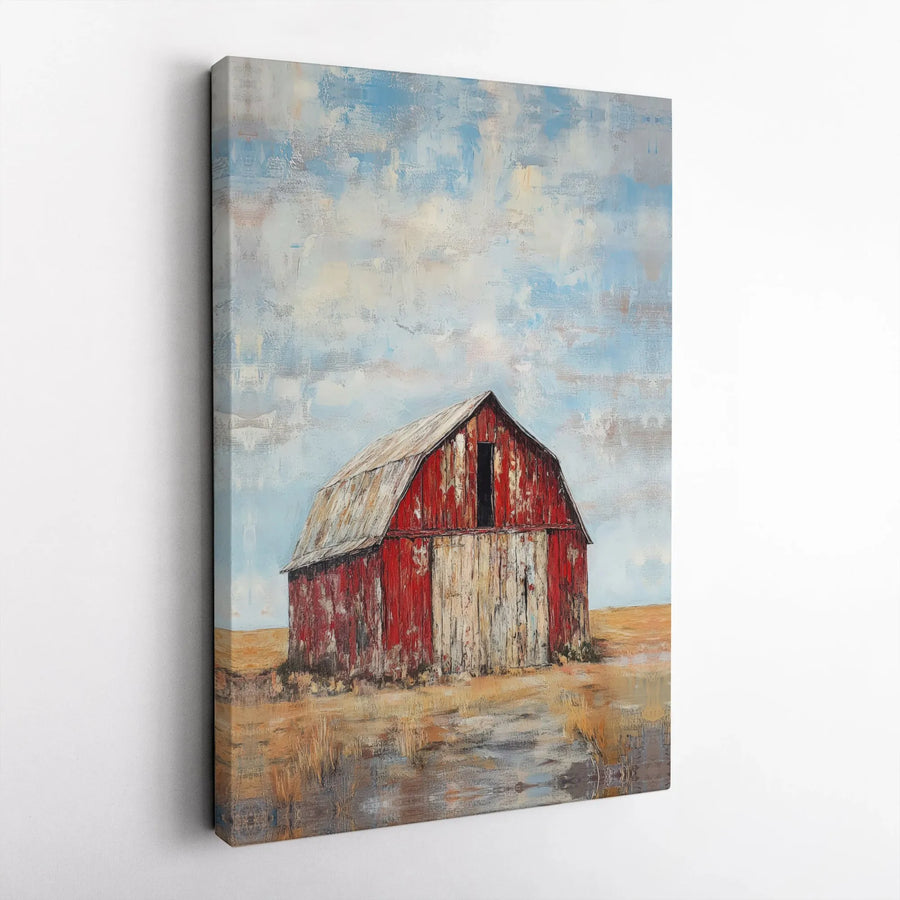 Rustic Red Barn Canvas Art | Impressionistic Farmhouse Wall Decor | Gallery Quality 1.25” Thick Print | Country Landscape Gift for Home Office