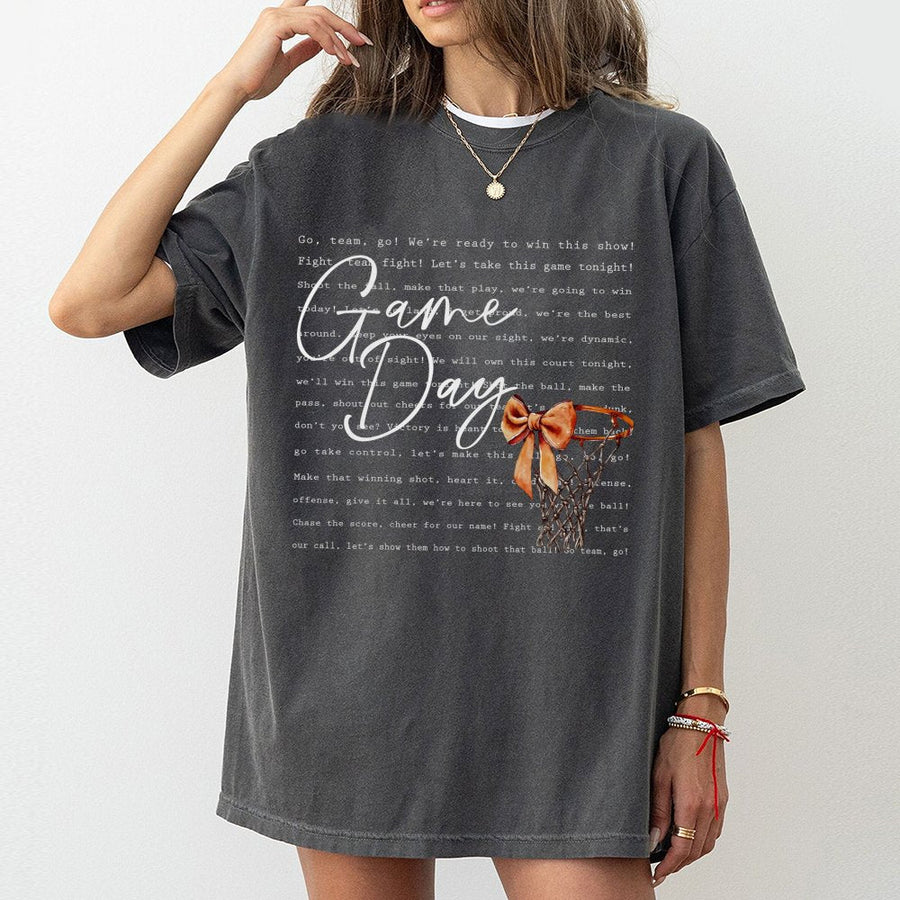 Game Day Basketball T-Shirt | Coquette Aesthetic Bow Hoop Graphic | Premium 100% Cotton Tee | Trendy Sports Mom Gift for Basketball Season