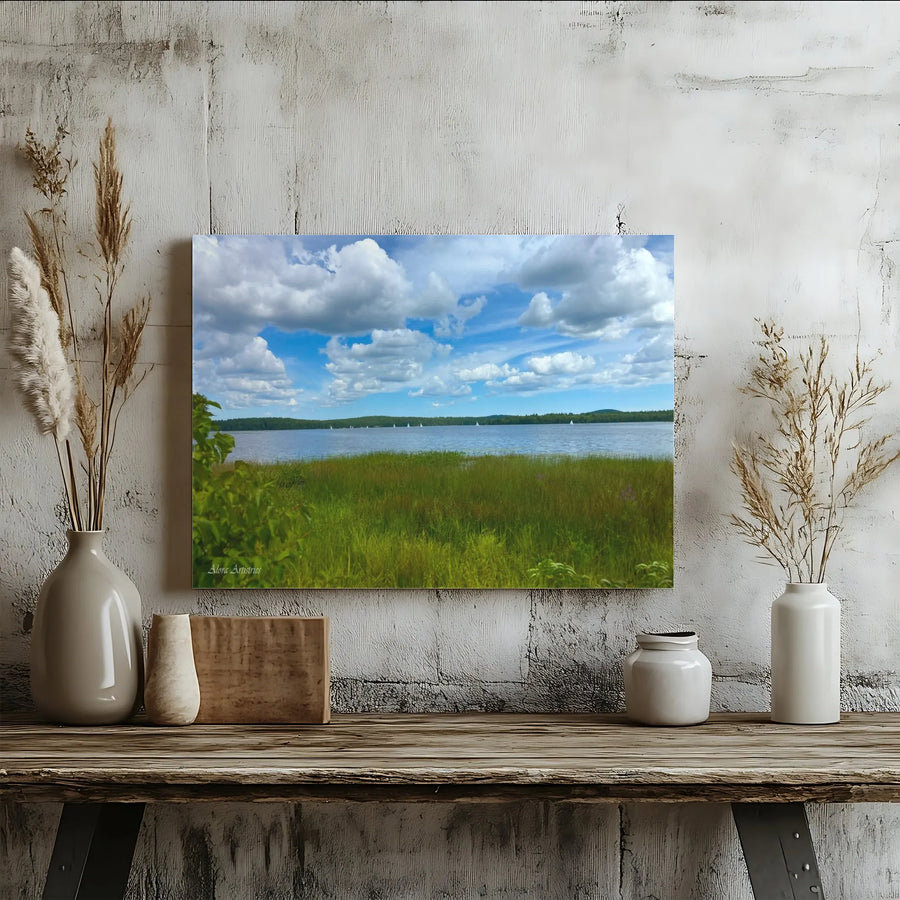 Summer Lake Landscape Canvas Wall Art | Peaceful Sailboat Nature Print | 1.25" Thick Gallery Wrap | Premium Home & Office Decor Gift