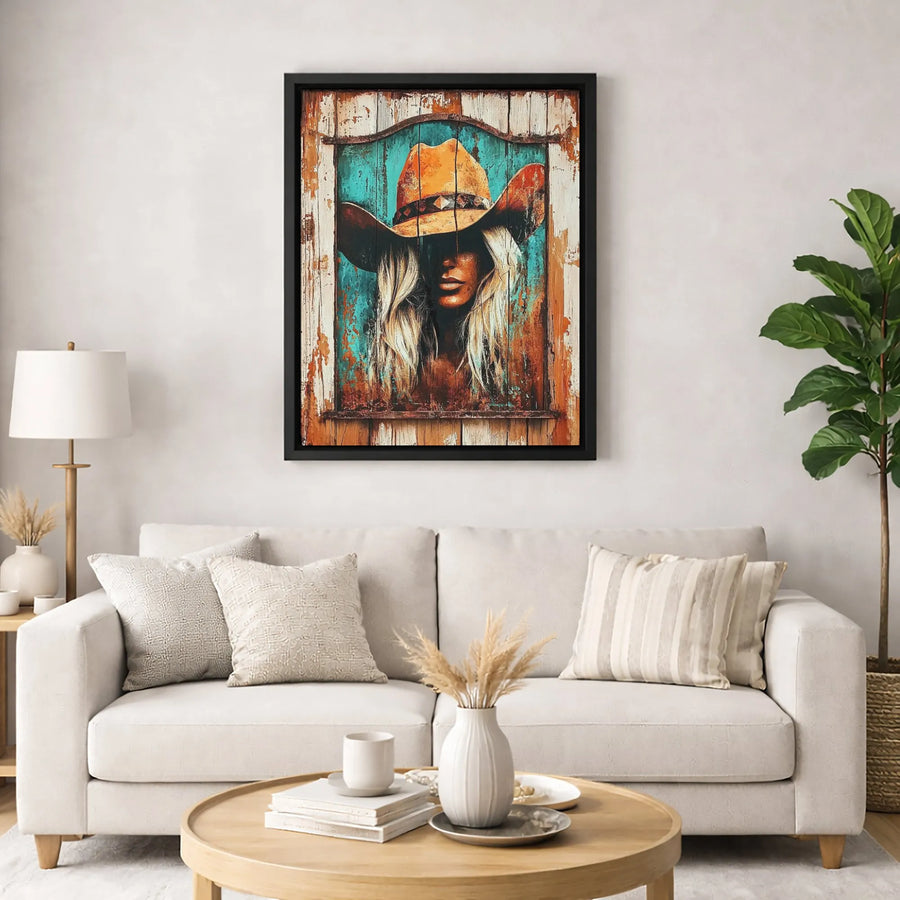 Rustic Cowgirl Wall Art | Blonde Country Western Portrait | Premium Gallery Canvas | Farmhouse Home Decor Gift