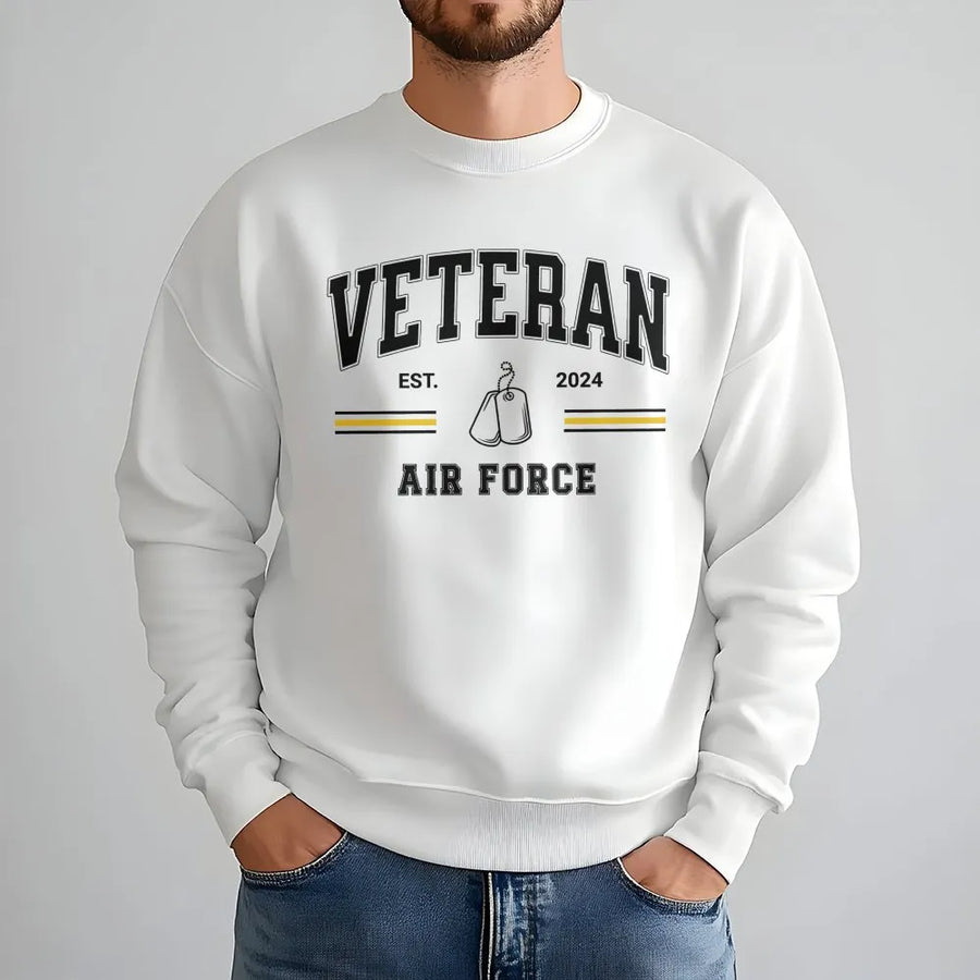 US Air Force Veteran Sweatshirt | Est 2024 Dog Tag Graphic | Premium Cotton Blend | Military Retirement Gift for Men and Women