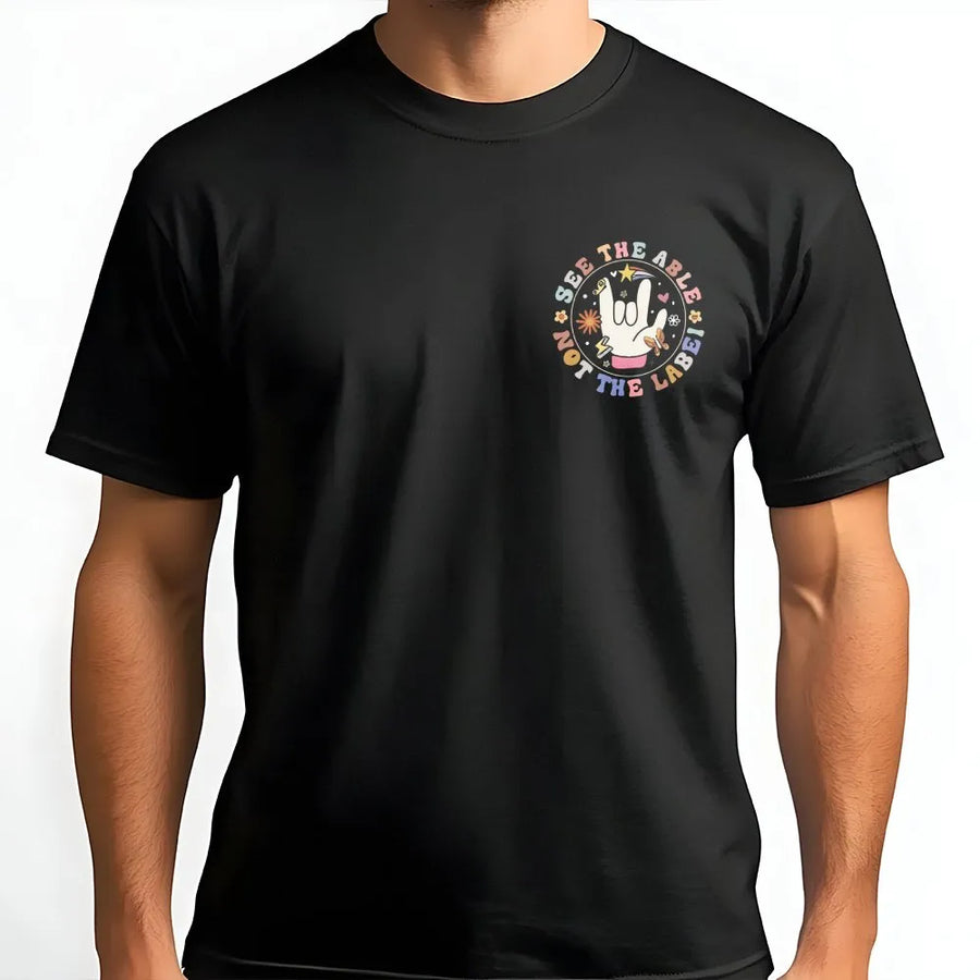 Disability Awareness T-Shirt | Retro ASL 'See The Able Not The Label' Graphic | Soft 100% Cotton | Inspirational Advocate Gift