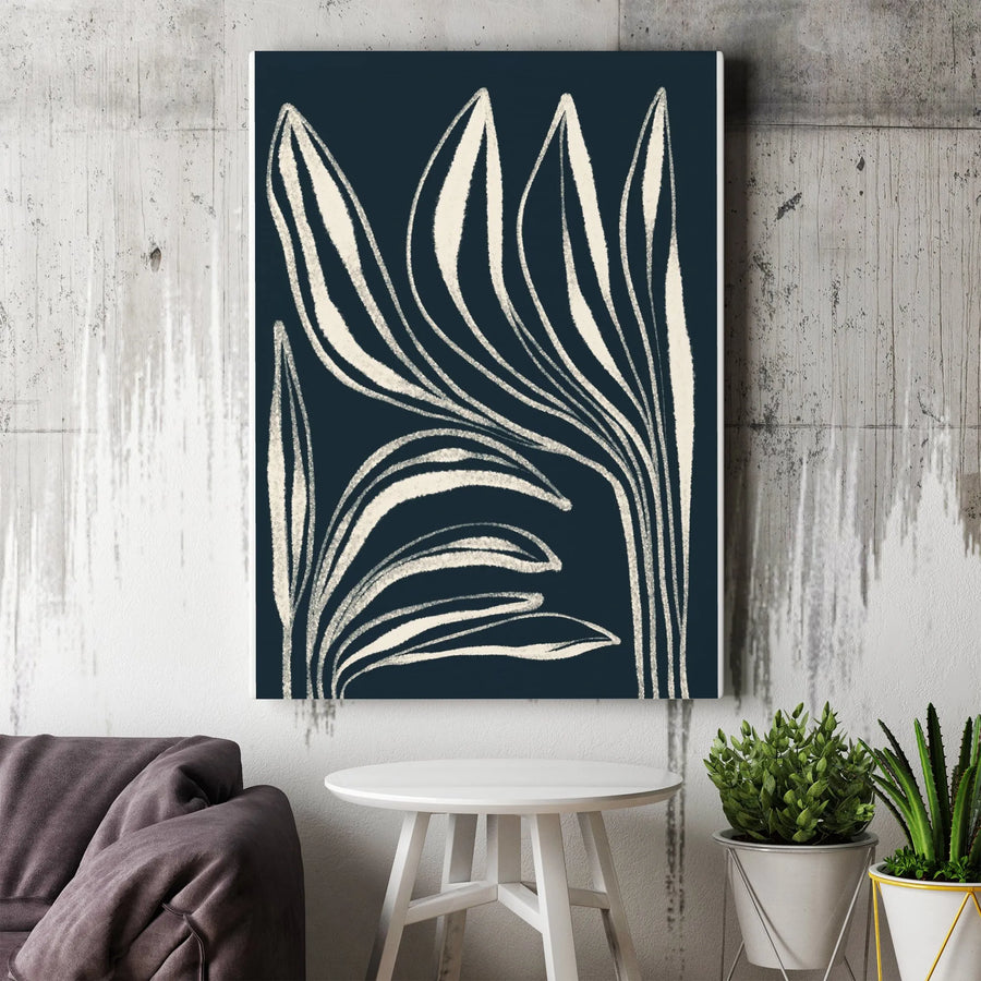 Abstract Botanical Vertical Canvas | Modern Leaf Line Art | Thick Gallery Wrap Canvas | Premium Minimalist Home Decor Gift for Living Room