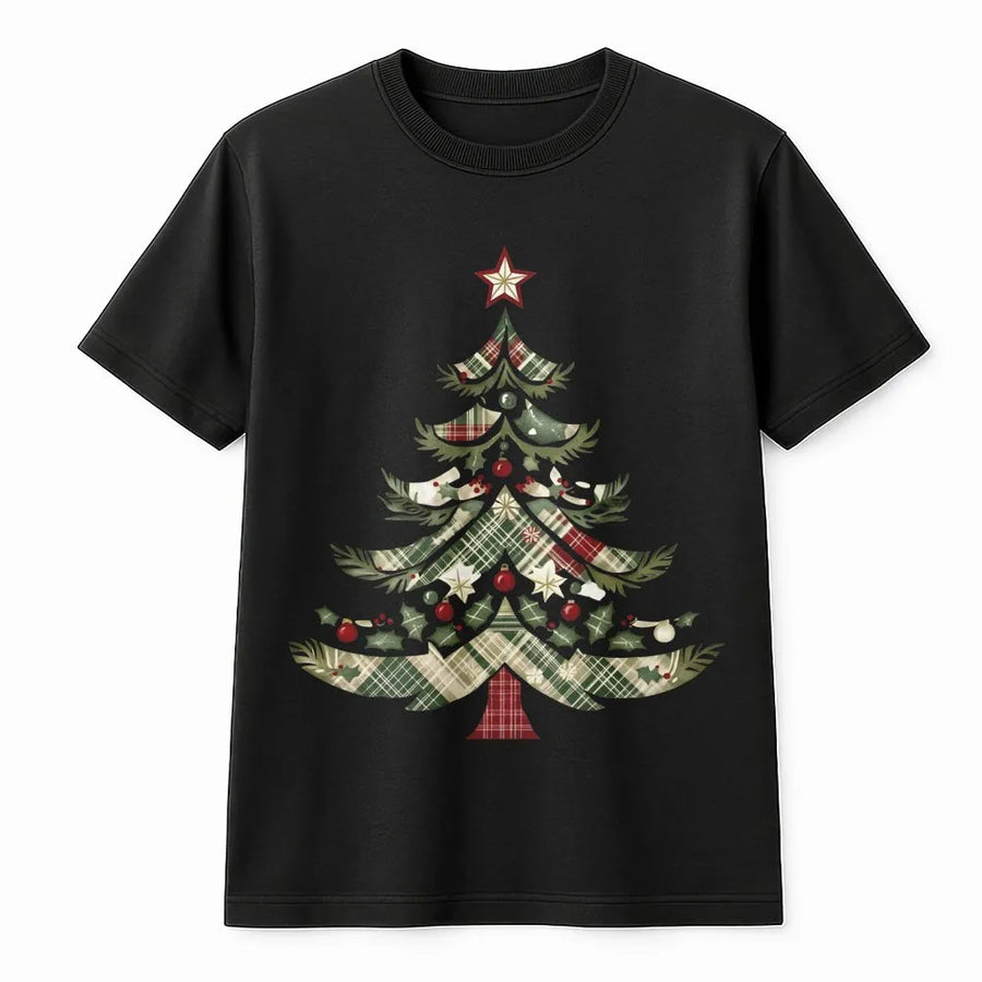 Christmas Tree T-Shirt | Rustic Plaid Holiday Graphic | Premium Soft Cotton Tee | Unisex Festive Gift for Family and Friends