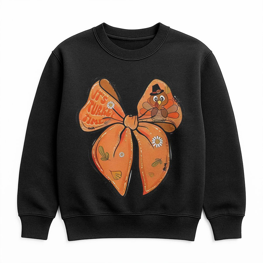 It's Turkey Time Thanksgiving Sweatshirt | Boho Bow Turkey Graphic Print | Soft Cotton-Blend Cozy Apparel | Cute Fall Holiday Gift for Women