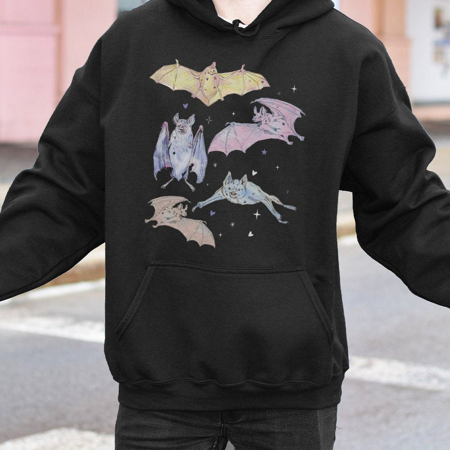 Pastel Bat Hoodie | Whimsigoth Spooky Aesthetic Design | Soft Cotton-Blend Pullover | Creepy Cute Halloween Gift for Women and Teens