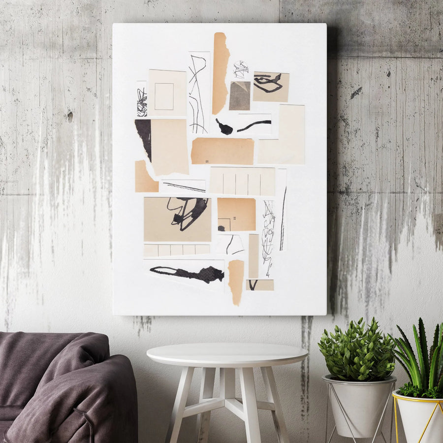 Organized Chaos Abstract Vertical Canvas | Minimalist Torn Paper Collage Print | Premium Gallery Wrapped Canvas | Contemporary Office & Home Decor Gift