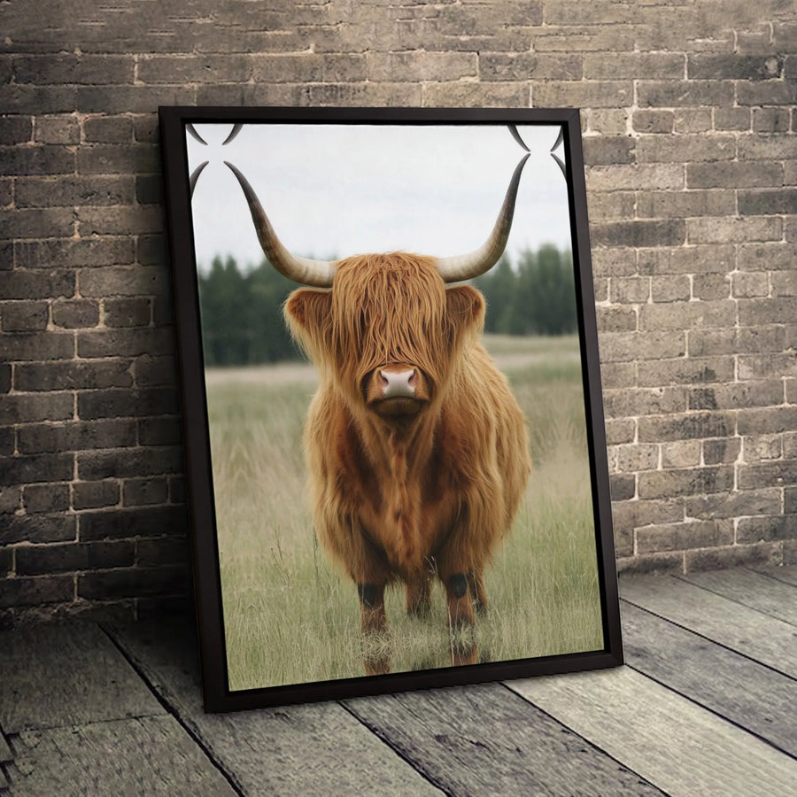 Highland Cow Canvas Wall Art | Shaggy Scottish Cattle Portrait | Premium 1.25" Gallery Wrap | Rustic Farmhouse Home Decor