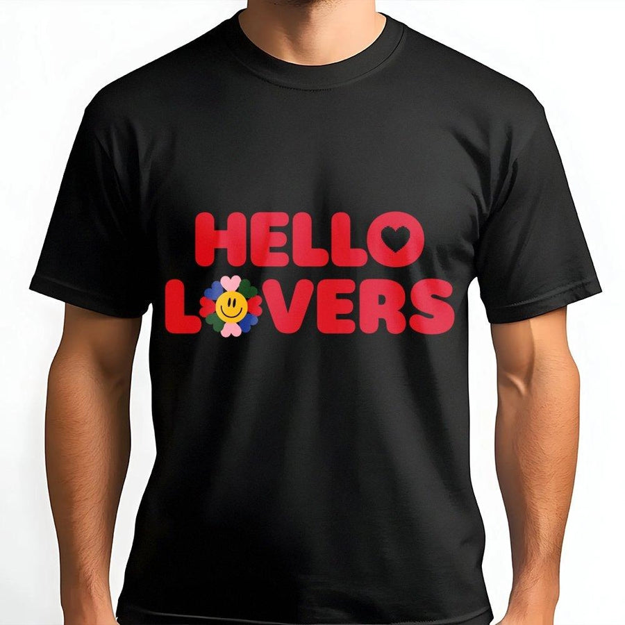 Hello Lovers Graphic T-Shirt | Smiley Face Flower Design | Premium 100% Cotton Tee | Retro Aesthetic Gift For Her And Him