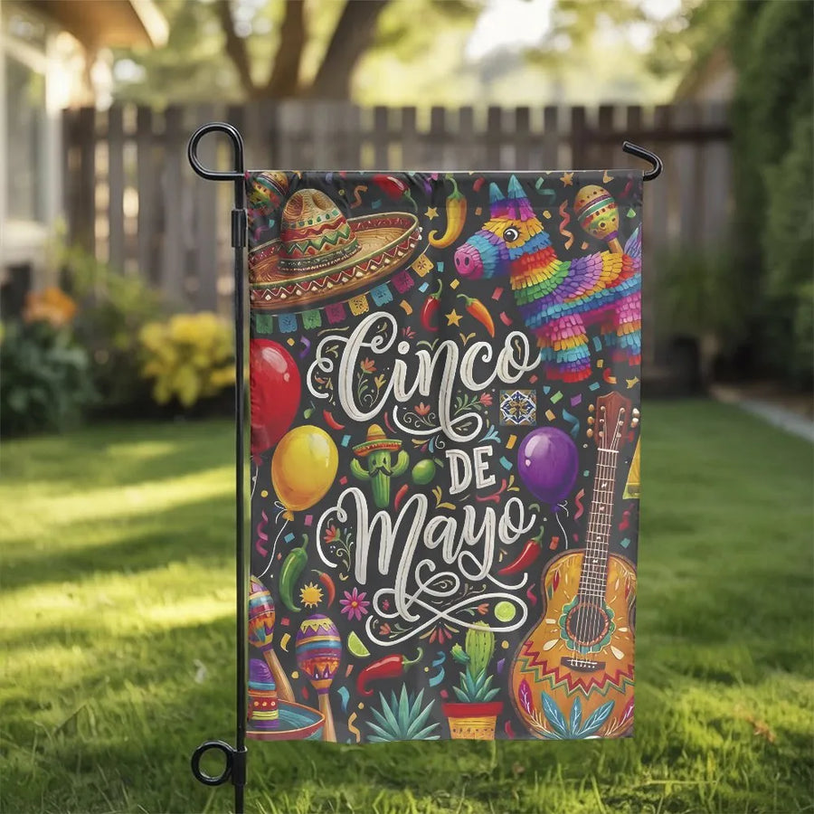 Cinco de Mayo Garden Flag | Double Sided Mexican Fiesta Banner | Weather-Resistant Polyester | Outdoor Patio & Yard Decor Gift