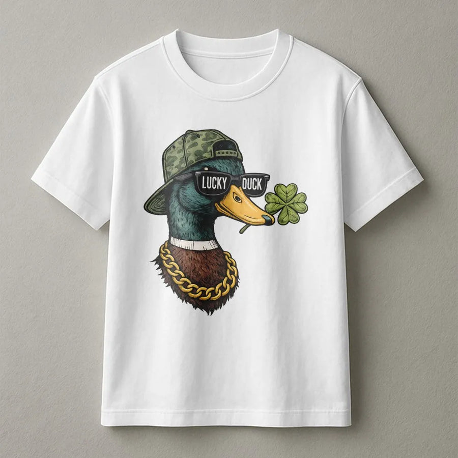 Lucky Duck St Patricks Day T-Shirt | Funny Mallard Hunter Graphic | 100% Premium Cotton | Gift for Duck Hunters and Irish Enthusiasts