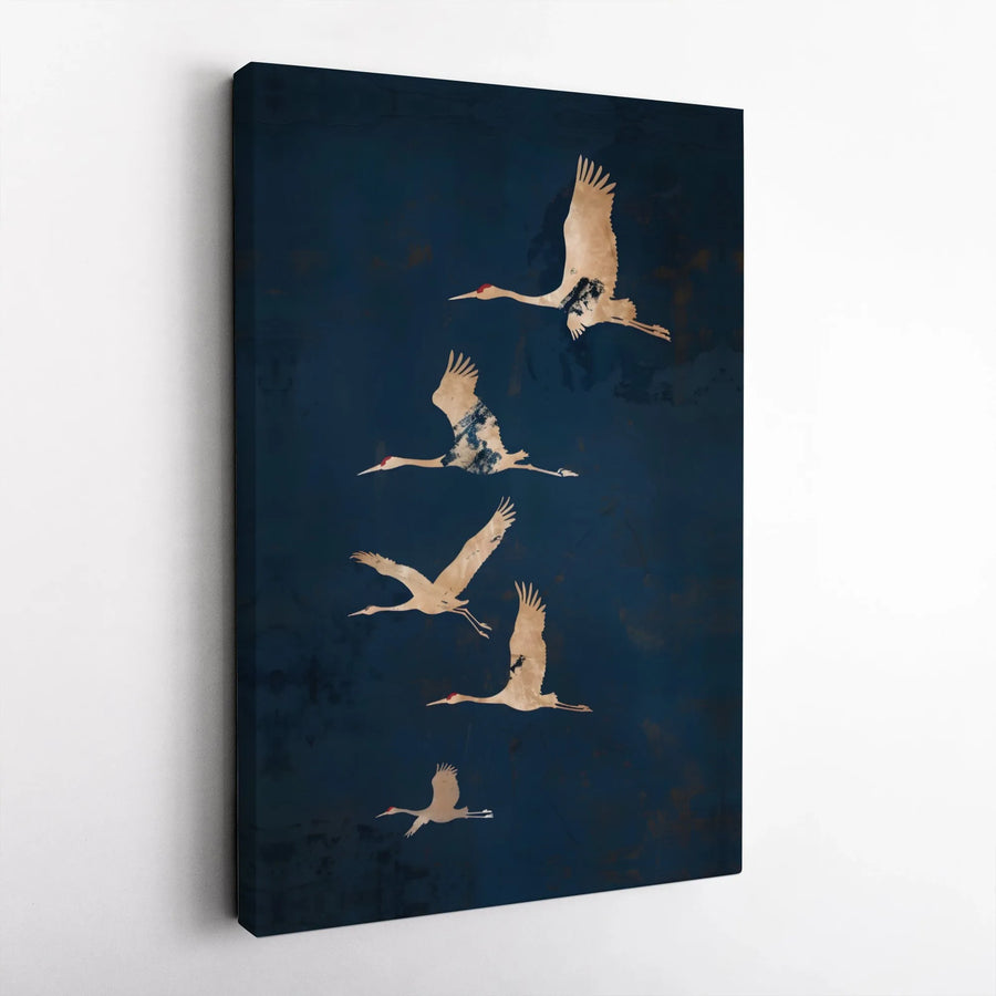 Japanese Crane Wall Art | Minimalist Flying Bird Canvas | Premium Gallery Wrap Print | Zen Home Office Decor Gift
