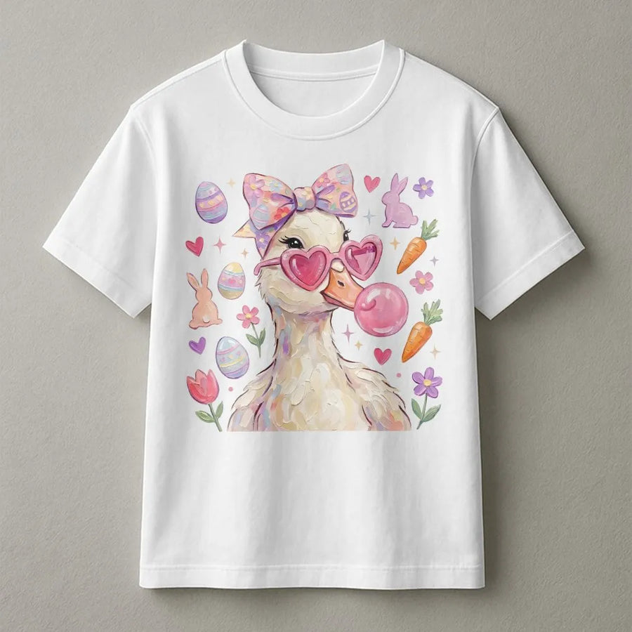 Preppy Easter Goose T-Shirt | Coquette Aesthetic Duck with Heart Glasses | 100% Soft Cotton Tee | Cute Gift for Women & Girls