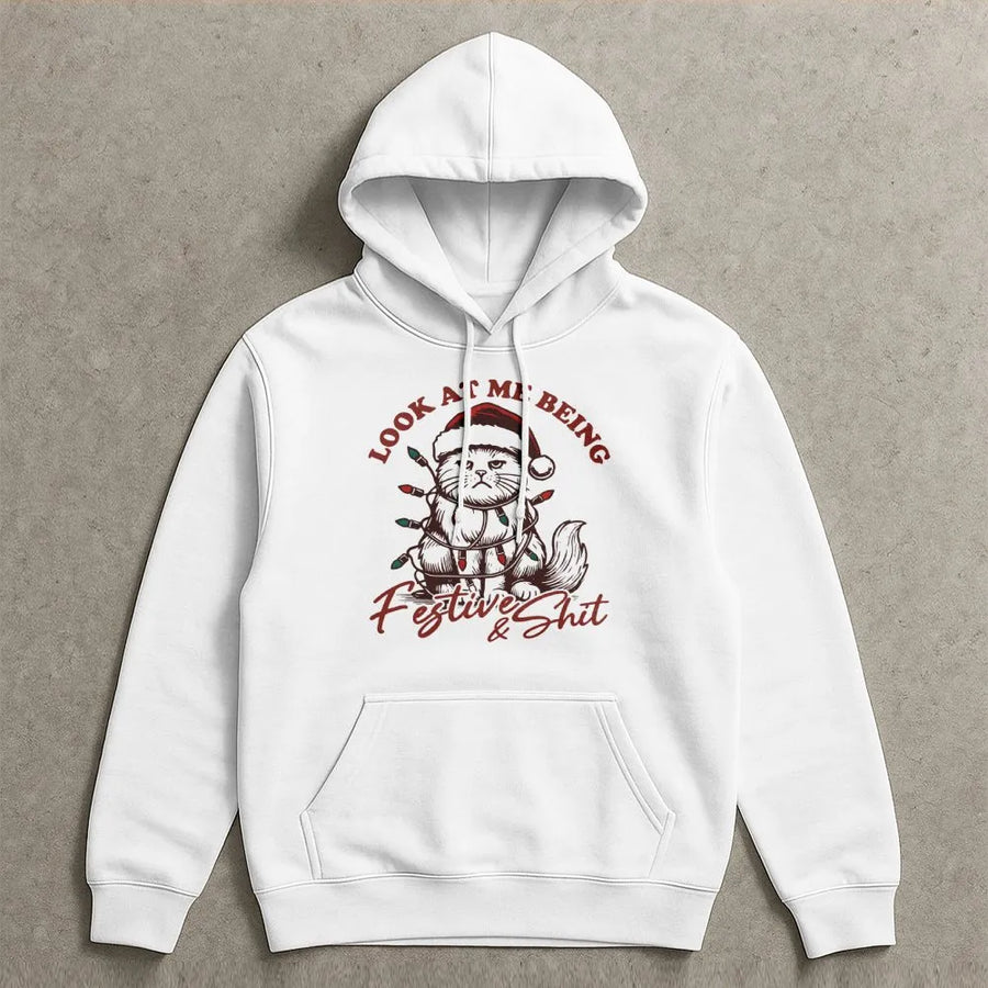 Funny Christmas Cat Hoodie | Festive Grumpy Kitten Graphic | Soft Cotton-Blend Premium Apparel | Sarcastic Holiday Gift for Cat Lovers