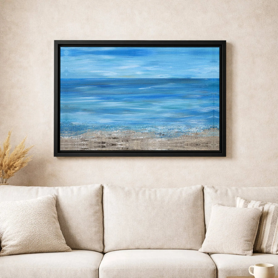 Abstract Ocean Seascape Canvas Wall Art | Blue Beach Painting | Premium Fade-Resistant Gallery Print | Modern Home & Office Decor Gift
