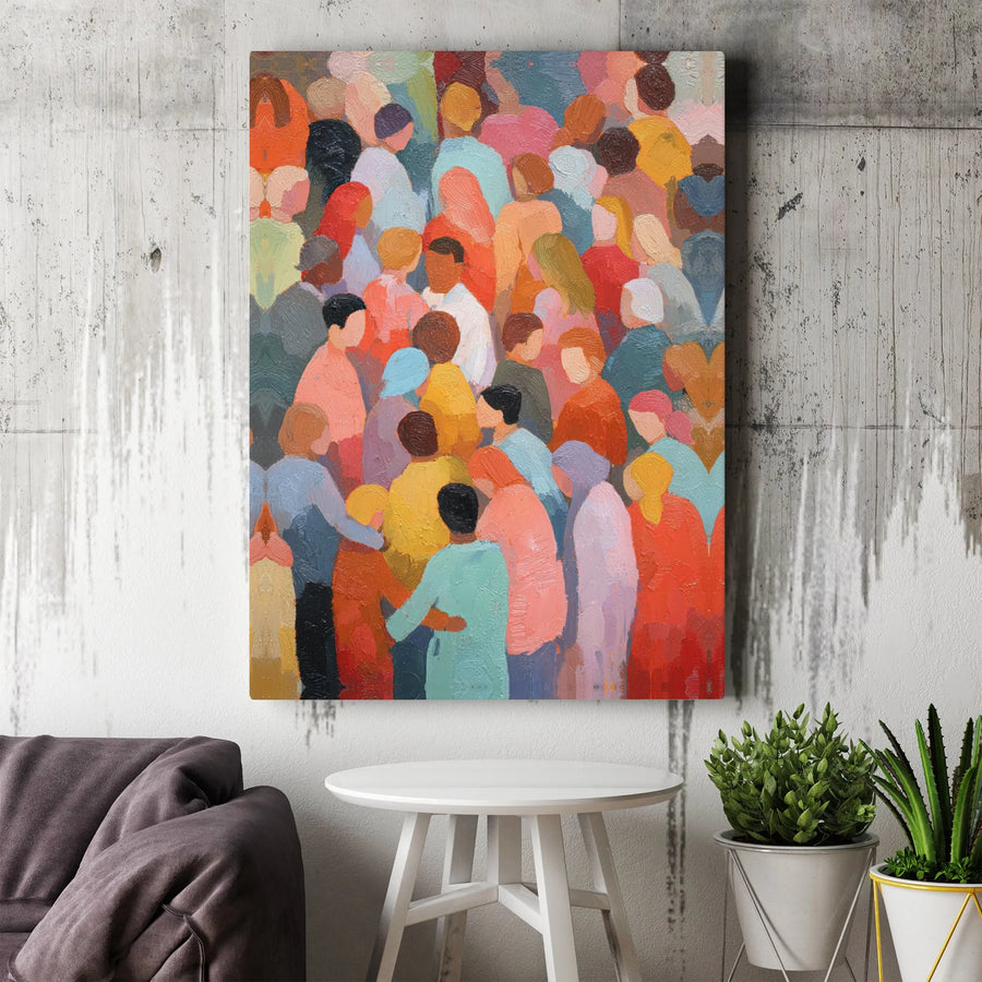 Abstract People Crowd Canvas Art | Textured Impressionist Human Figure Wall Decor | 1.25 Inch Gallery Wrap | Modern Home Office Statement Piece