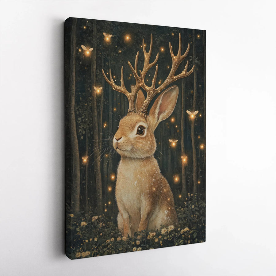 Whimsical Jackalope Wall Art | Enchanted Forest Rabbit With Antlers | Premium Gallery-Wrapped Canvas Print | Magical Nursery or Home Decor Gift