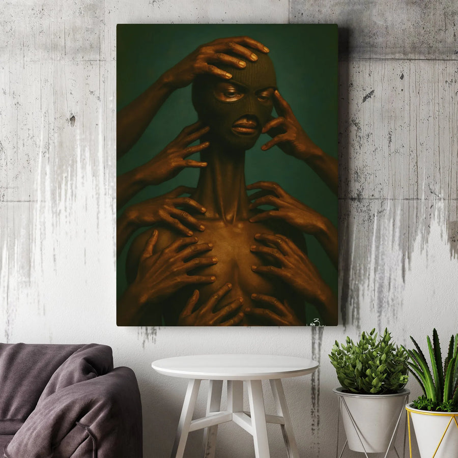 Surreal Balaclava Portrait Canvas | Dark Moody Fine Art Print | Gallery-Quality 1.25" Profile | Edgy Modern Home Decor Gift
