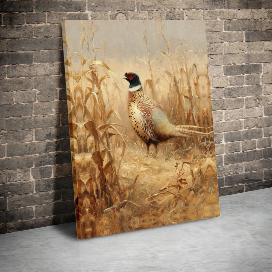 Pheasant Canvas Wall Art | Ring-Necked Pheasant in Cornfield | Premium Gallery Wrap Canvas | Rustic Lodge Decor Gift for Hunter