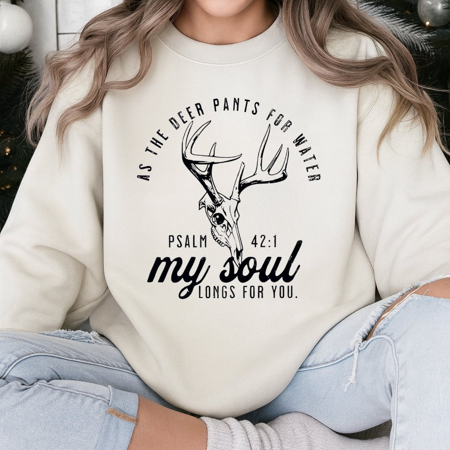Psalm 42:1 Deer Hunting Sweatshirt | Faith-Based Scripture Design | Cotton-Polyester Premium Blend | Religious Gift For Hunters And Outdoorsmen