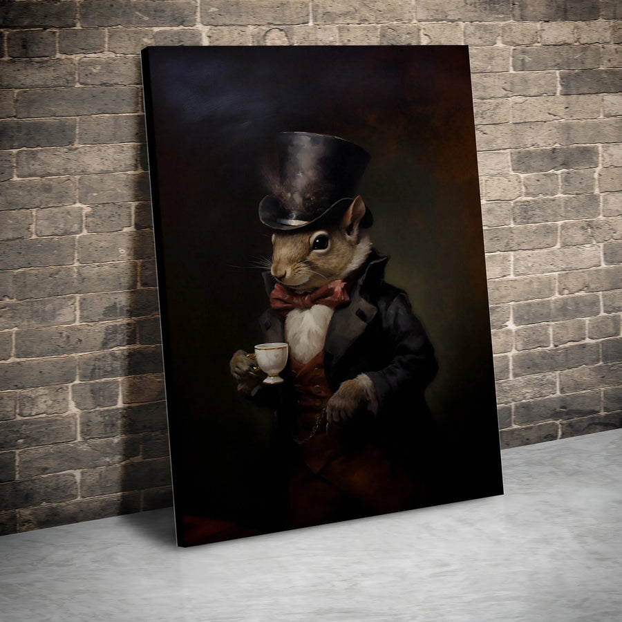 Victorian Squirrel Wall Art | Dapper Animal in Top Hat Portrait | Gallery-Quality 1.25" Canvas | Whimsical Office or Home Decor Gift
