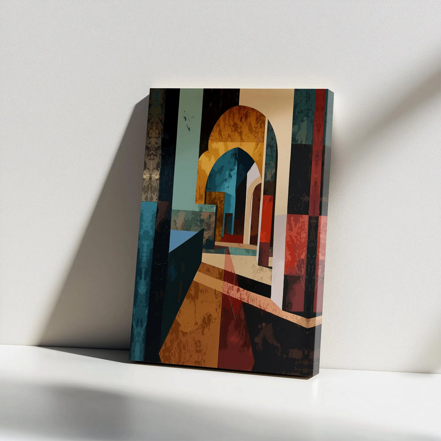 Abstract Geometric Arch Canvas Art | Mid-Century Modern Architectural Wall Decor | Premium 1.25 Inch Gallery Wrap | Statement Piece for Living Room