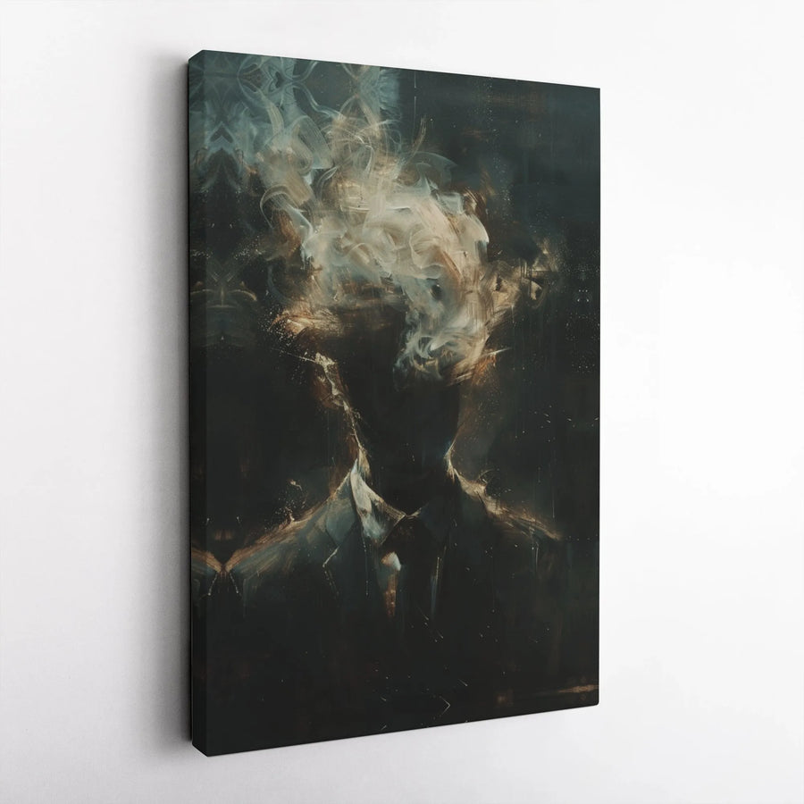 Surreal Man in Suit Canvas Art | Abstract Smoke Head Portrait | Gallery Wrapped 1.25" Profile | Modern Office & Home Wall Decor
