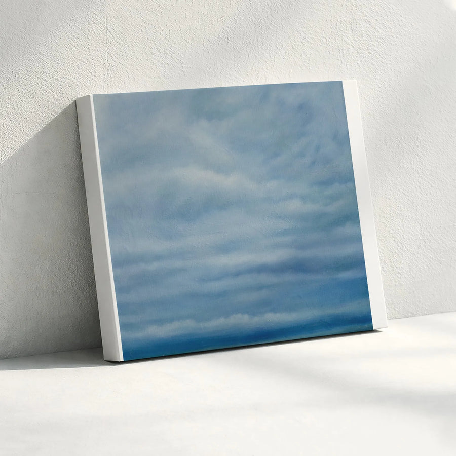 Cloudscape Canvas Wall Art | Minimalist Blue Abstract Sky Painting Print | Premium Gallery Wrapped Canvas | Modern Living Room & Office Decor