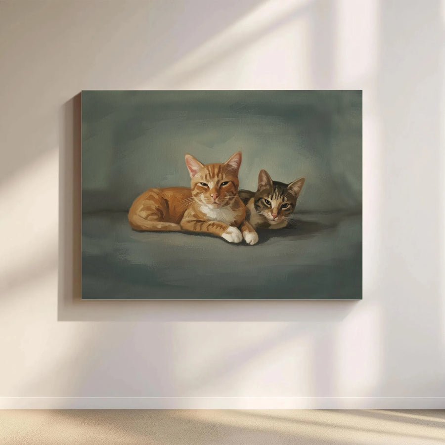 Cat Wall Art Canvas | Two Tabby Cats Painting | Premium Gallery Wrapped Print | Cozy Pet Lover Home Decor Gift