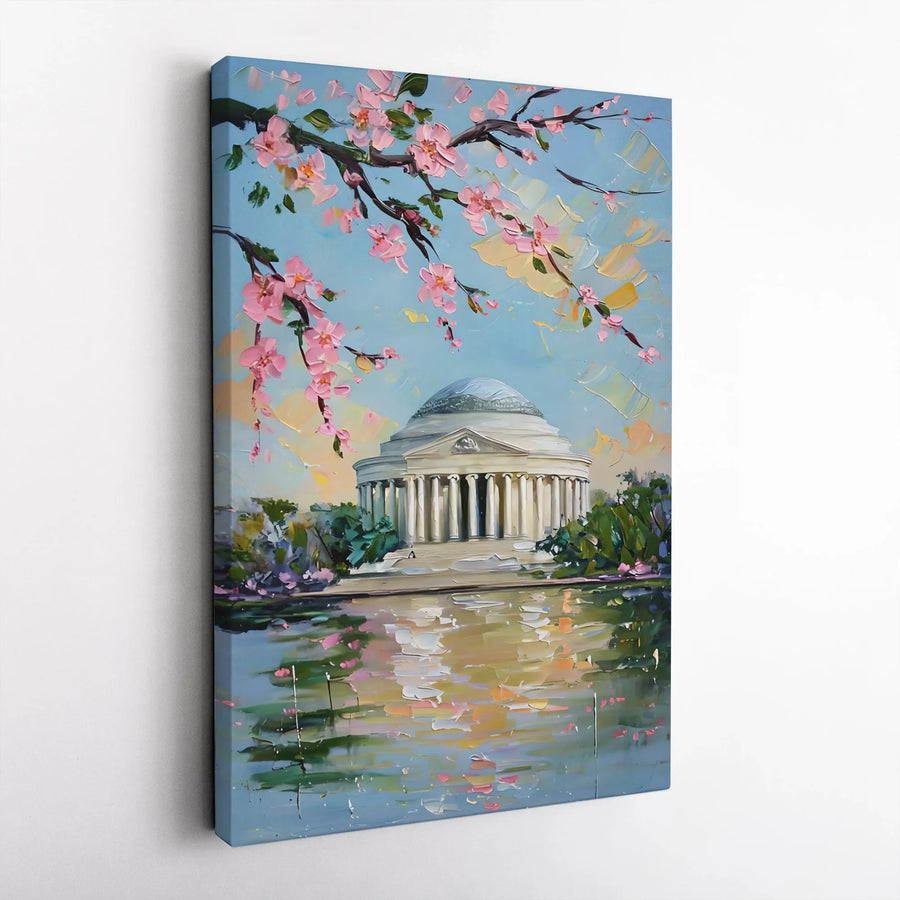 Washington DC Cherry Blossom Vertical Canvas | Jefferson Memorial Impressionist Painting | Premium Thick Gallery Wrap Wall Art | Home Decor Gift