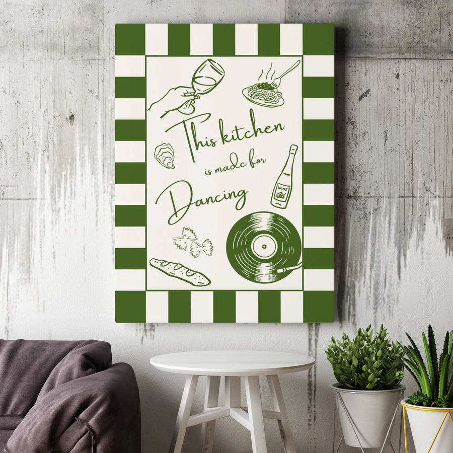 This Kitchen Is Made For Dancing Canvas Art | Italian Food & Vinyl Record Aesthetic | Gallery Wrapped 1.25" Profile | Housewarming Kitchen Wall Decor