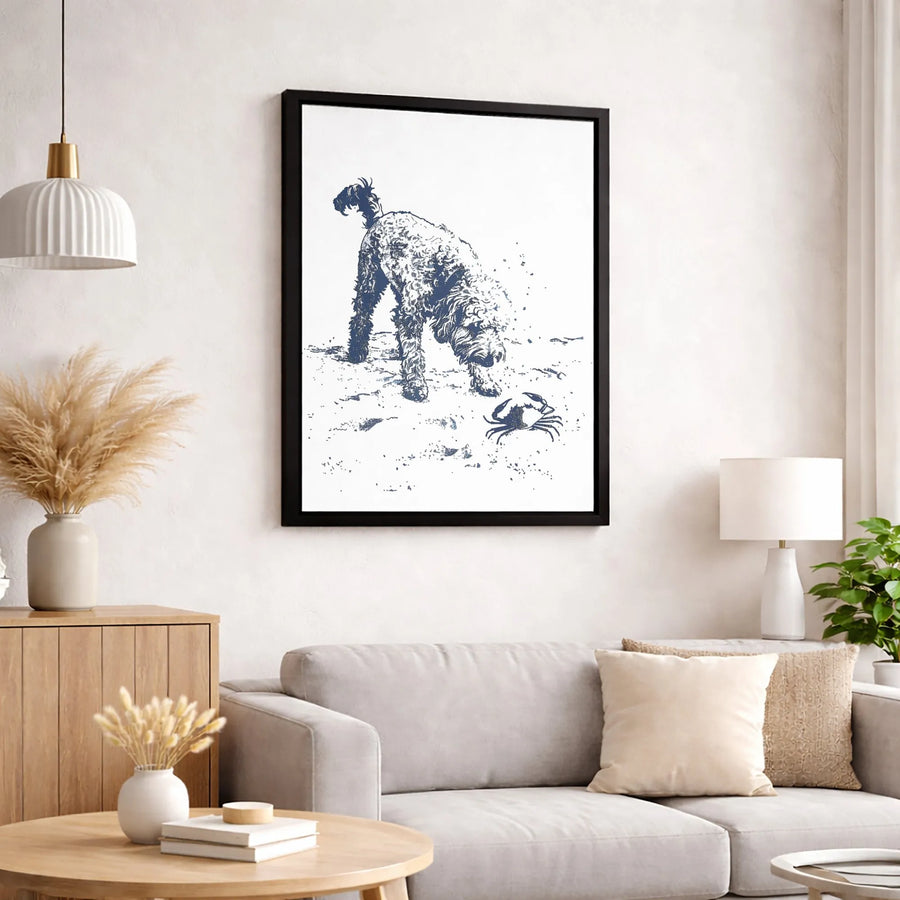 Labradoodle Beach Art | Coastal Dog Sketch Illustration | Premium 1.25-Inch Gallery Canvas | Unique Pet Lover Home Decor Gift